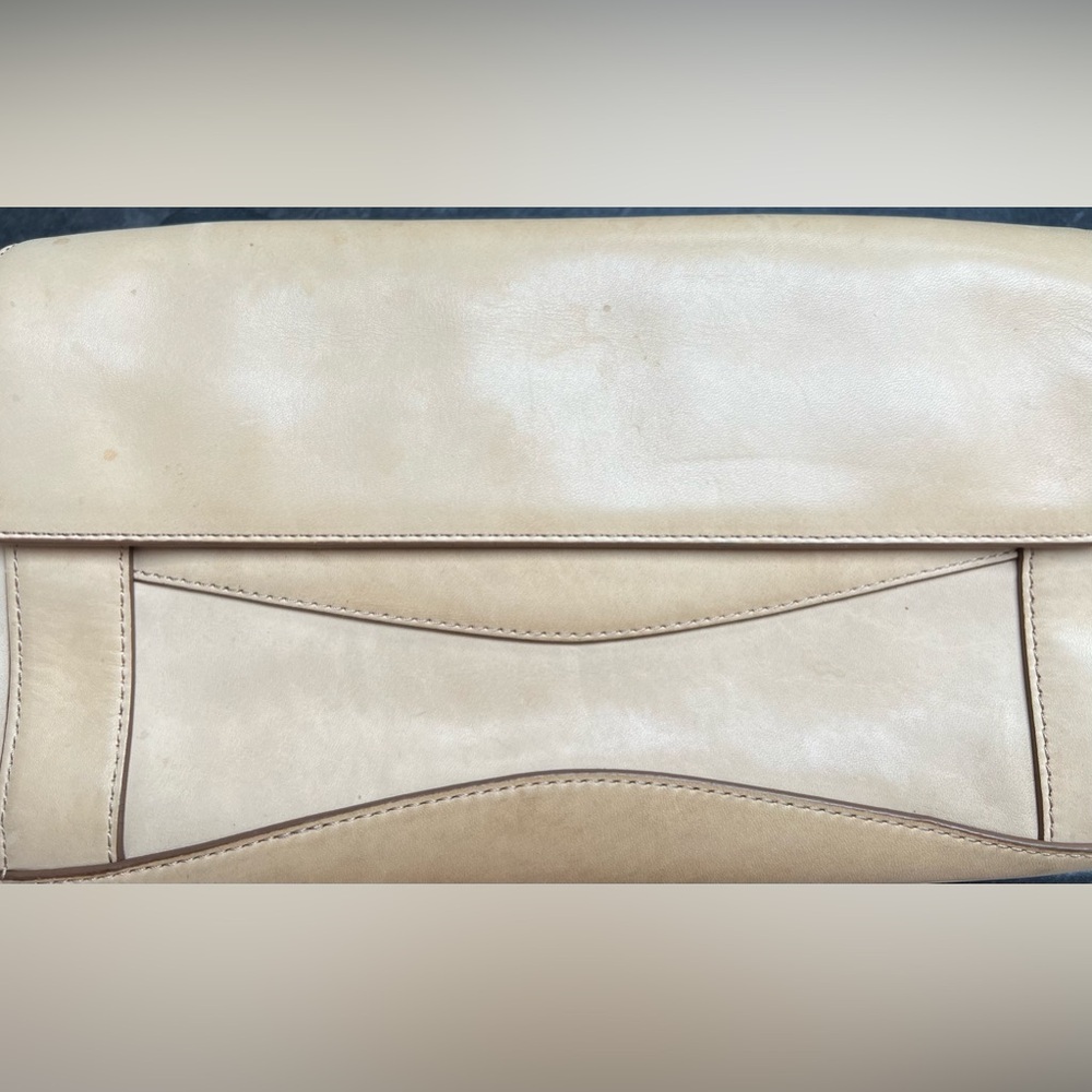 J Crew Leather Beige / Cream Magnetic Closure Clutch Handbag